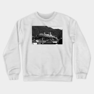 Castello Grande in black and white, Bellinzona, Ticino, Switzerland Crewneck Sweatshirt